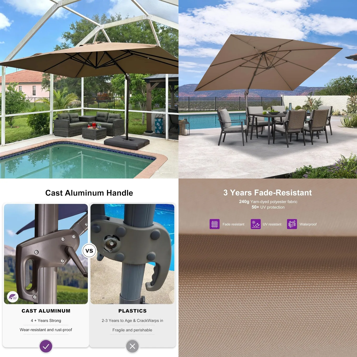 

10x13 Rectangle Cantilever Umbrella Aluminum Offset 360° Rotation Pool Garden Deck Patio Taupe, Customized