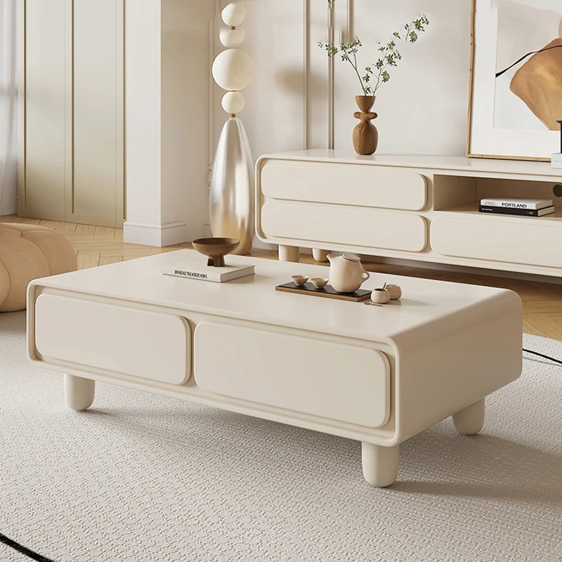 

Cream Style Coffee Tables With Drawers Storage Minimalist Coffee Table Modern Creative Mesa De Centro Living Room Furniture