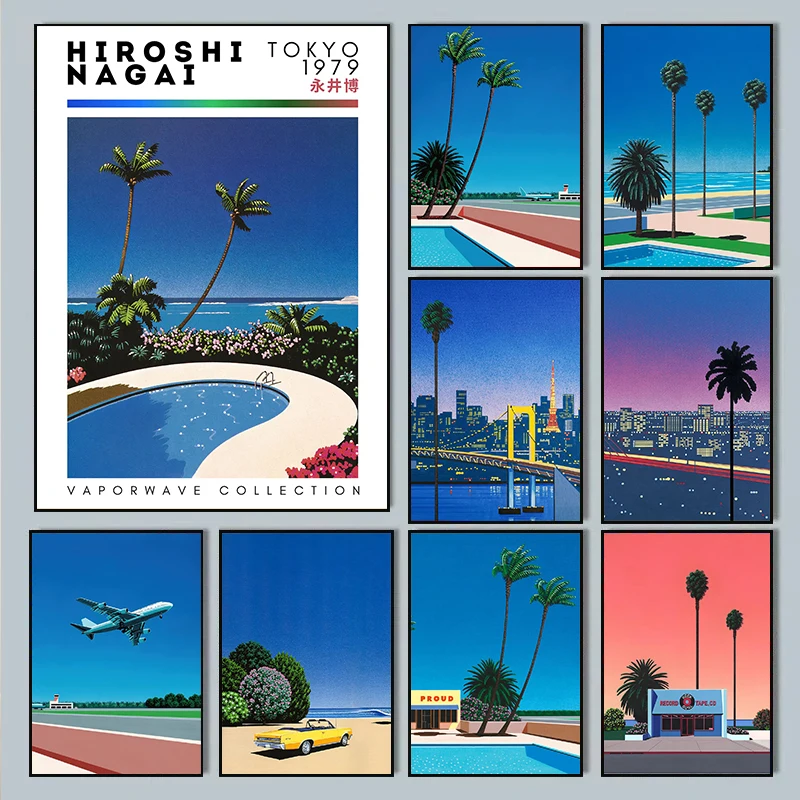 Hiroshi Nagai Vaporwave japon plage ville été mur Art toile peinture impressions affiches mur photos nordique salon décor