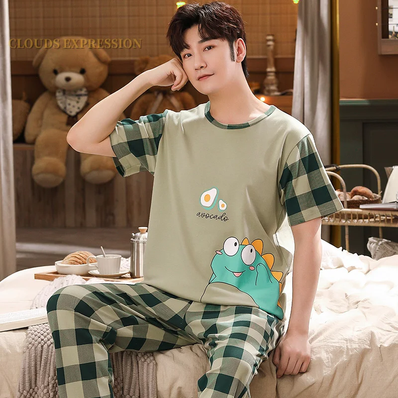 Brand Cartoon Men\'s Pyjamas Striped Panda Pajamas Set Casual Male Sleepwear Pyjamas Night Pijamas Long pant 4XL Homewear Fashion