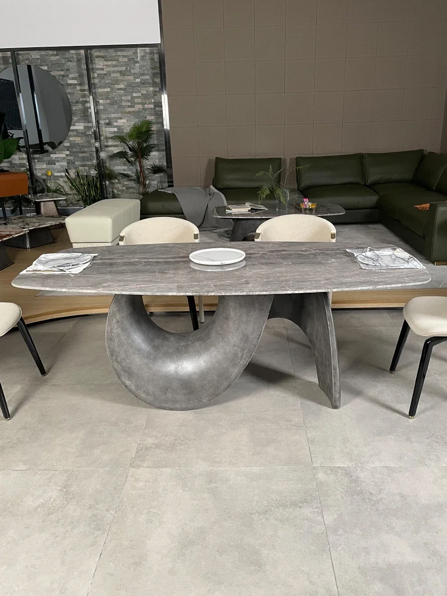 

Designer French Cream Style Modern Italian Style Light Luxury Large Apartment Dining Table Marble Dining Table Home