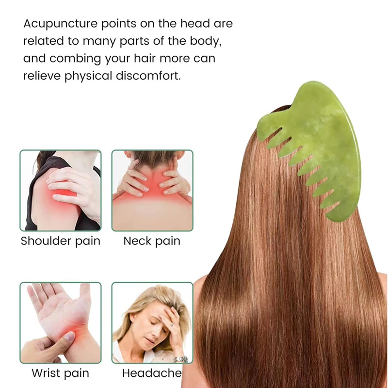 1PC Jade Gua Sha Massage Comb Scraping Board Head Massager Natural Jade Comb Hair Brush Women Scalp Care Tool