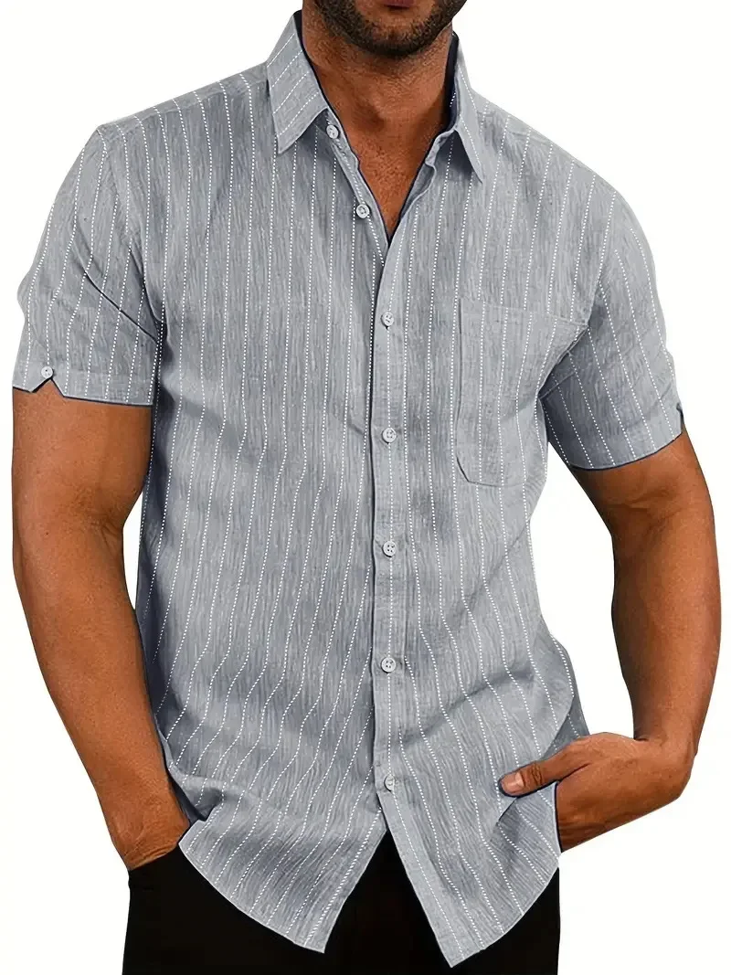 

Summer Men's Short-sleeved Shirts Fashion Spliced Design Printed Casual Shirts Single-breasted Lapel Vacation Blouses Male