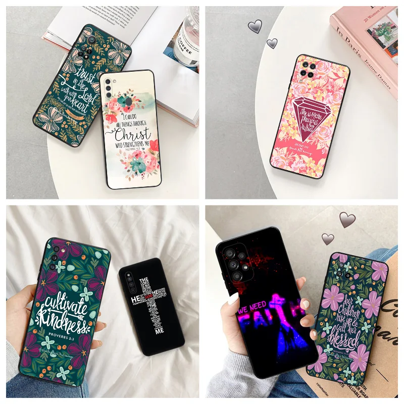 Matte Phone Case For Samsung A32 A13 A14 A21S A22 A23 A24 33 A34 A51 A52 A53 A54 A71 A72 A73 Bible Jesus Christ Verse Soft Cover