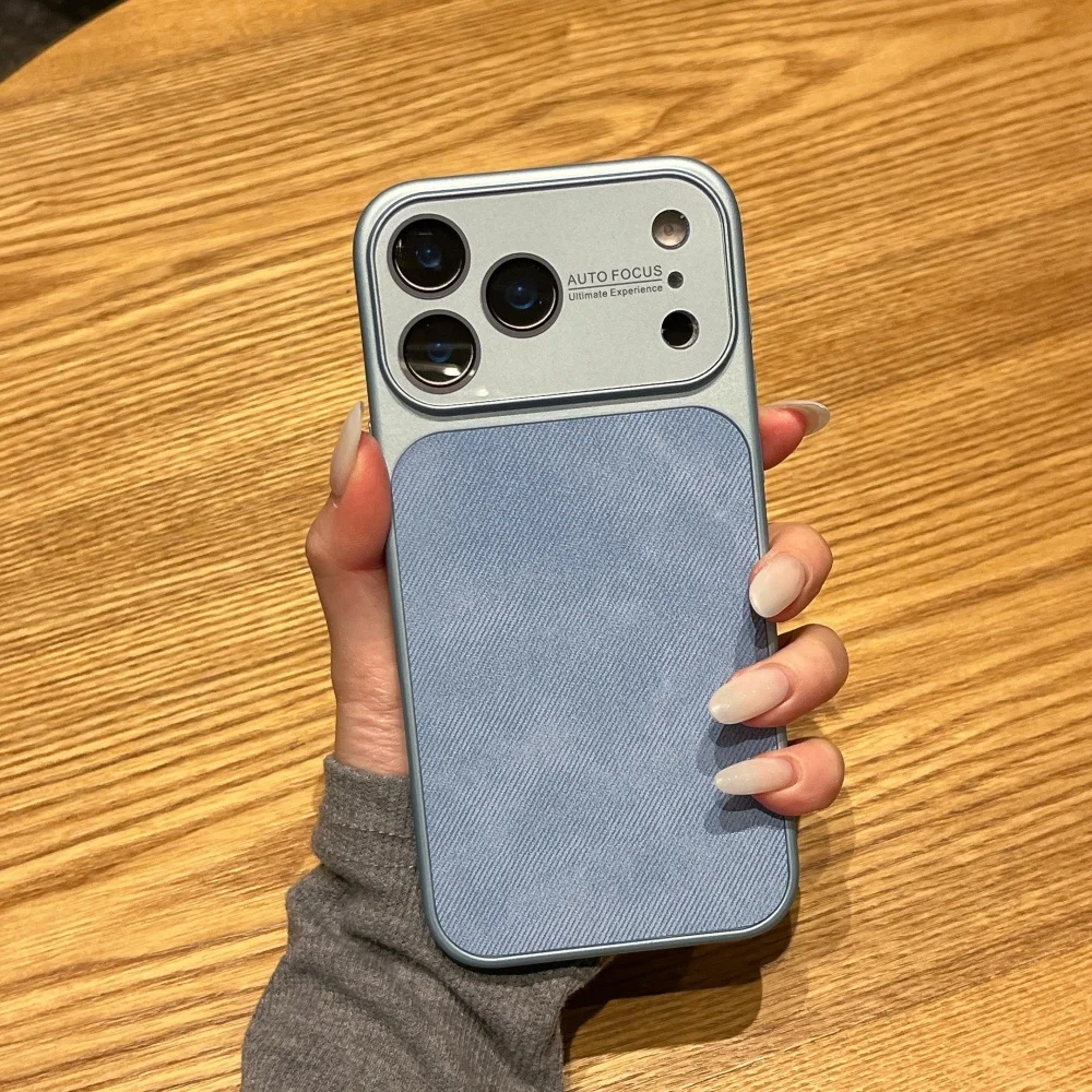 Luxuriöse Original Mattierte Denim-Leder Handyhülle für iPhone 17 16 15 14 13 Pro Max 17ProMax Rutschfeste Stoßfeste Vollschutz-Hülle