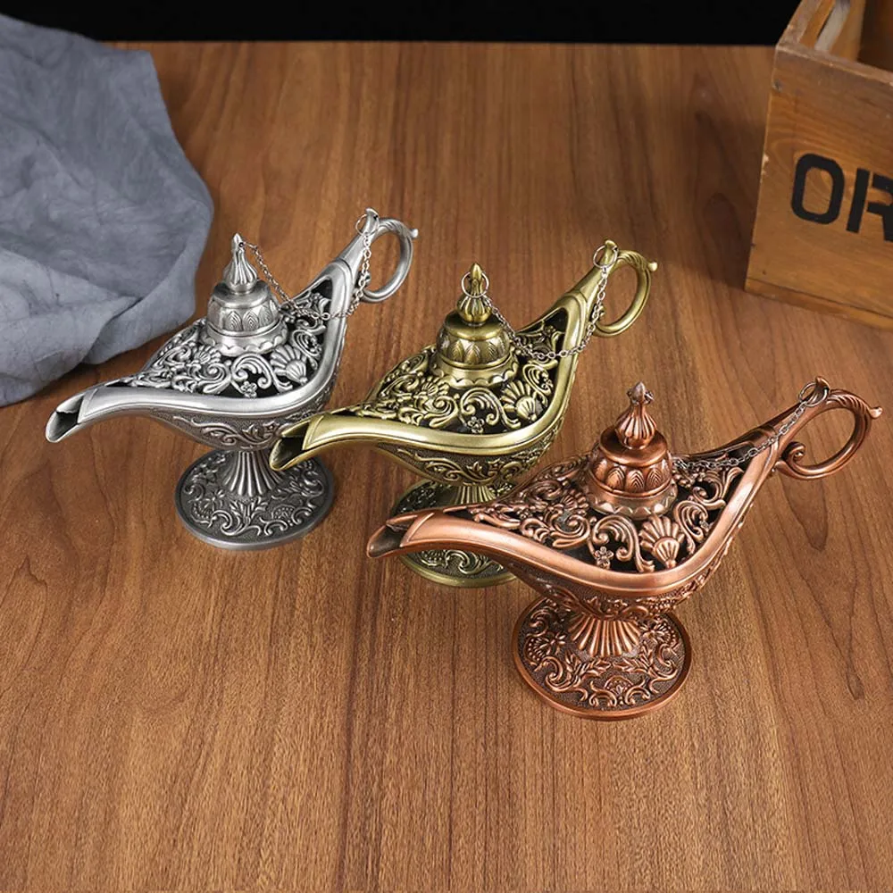 Creative 1PC Wishing Desktop Decor Home Decor Fairy Tale Hollow Out Incense Holder Aladdined Magic Lamp Tea Pot Ornaments