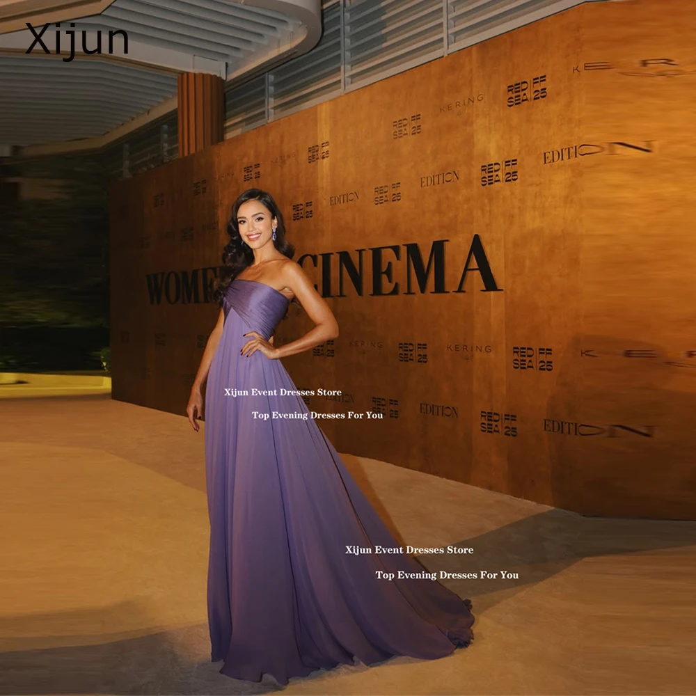 

Xijun Modern Lavender Long Evening Dresses Sleeveless Pleated Formal Prom Dresses Floor Length Chiffon Prom Gown 2026 Customized
