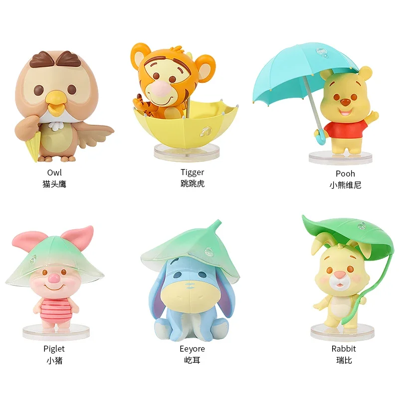 Disney Pooh Bear Rainy Season Themed Series Blind Box Toys Anime Action Figure Model Collect Desktop Decorations Kids Gifts