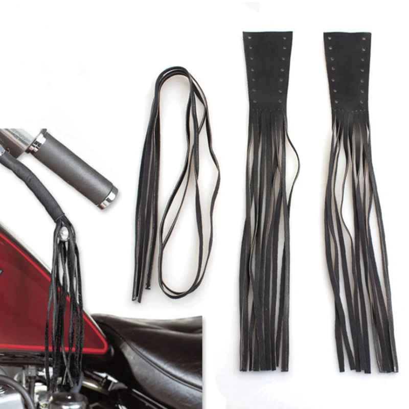 4X Motorcycle Black PU Leather Brake Lever Covers Biker Clutch Fringe Tassels For Cruiser Chopper Bobber Chief Classic