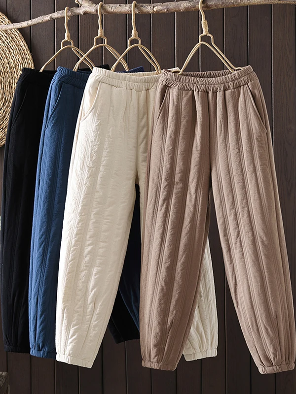 Winter verdikte katoenen broek dames losse geborduurde hoge taille wortelbroek kleine voetbroek katoenen broek artistieke Sle