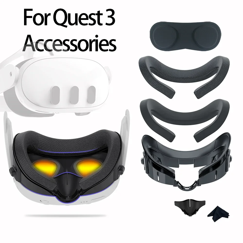 Cubierta Facial de cuero PU 6 en 1 para Meta Quest 3, almohadilla de repuesto de seda, interfaz Facial VR, accesorios para gafas