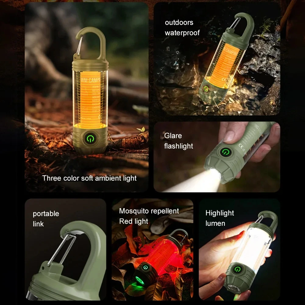 Luce da campeggio retrò a LED Tipo-C Torcia di emergenza con ricarica Illuminazione esterna Lampada a sospensione per atmosfera da campo