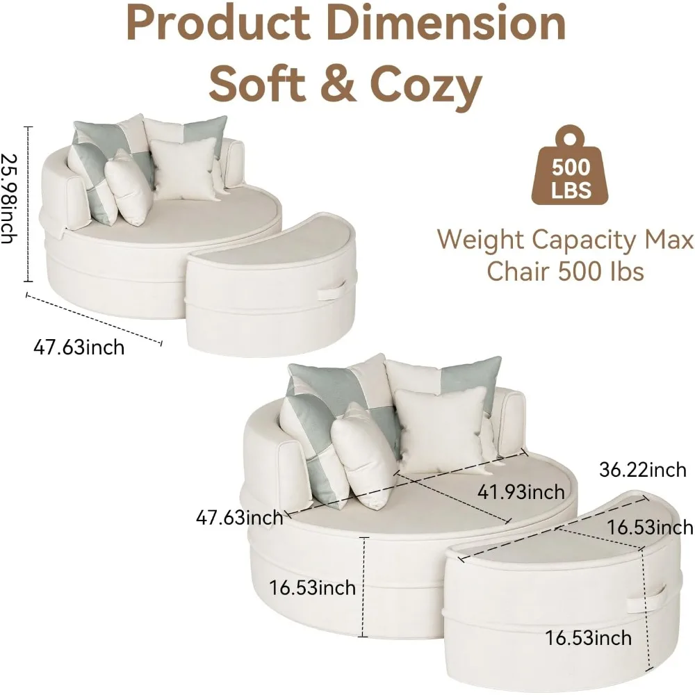 كرسي كبير جدًا مع مسند و5 وسائد، صالة تشيس دائرية مريحة للقراءة الداخلية، كرسي زاوية غرفة المعيشة Readi #2