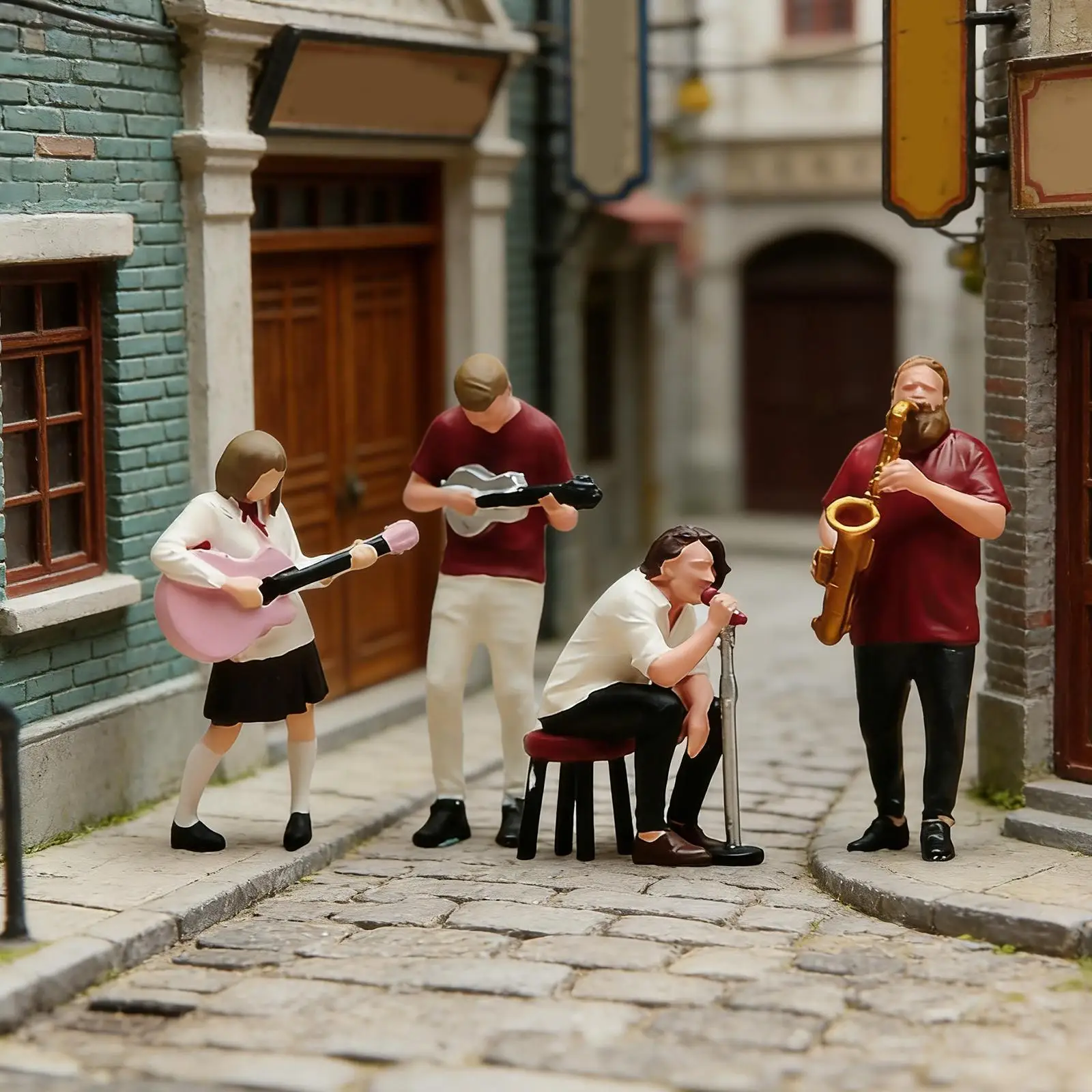 

Набор из 4 миниатюрных фигурок в масштабе 1/64 для коллекций, диорам, декораций для песочниц, из смолы, ручная роспись