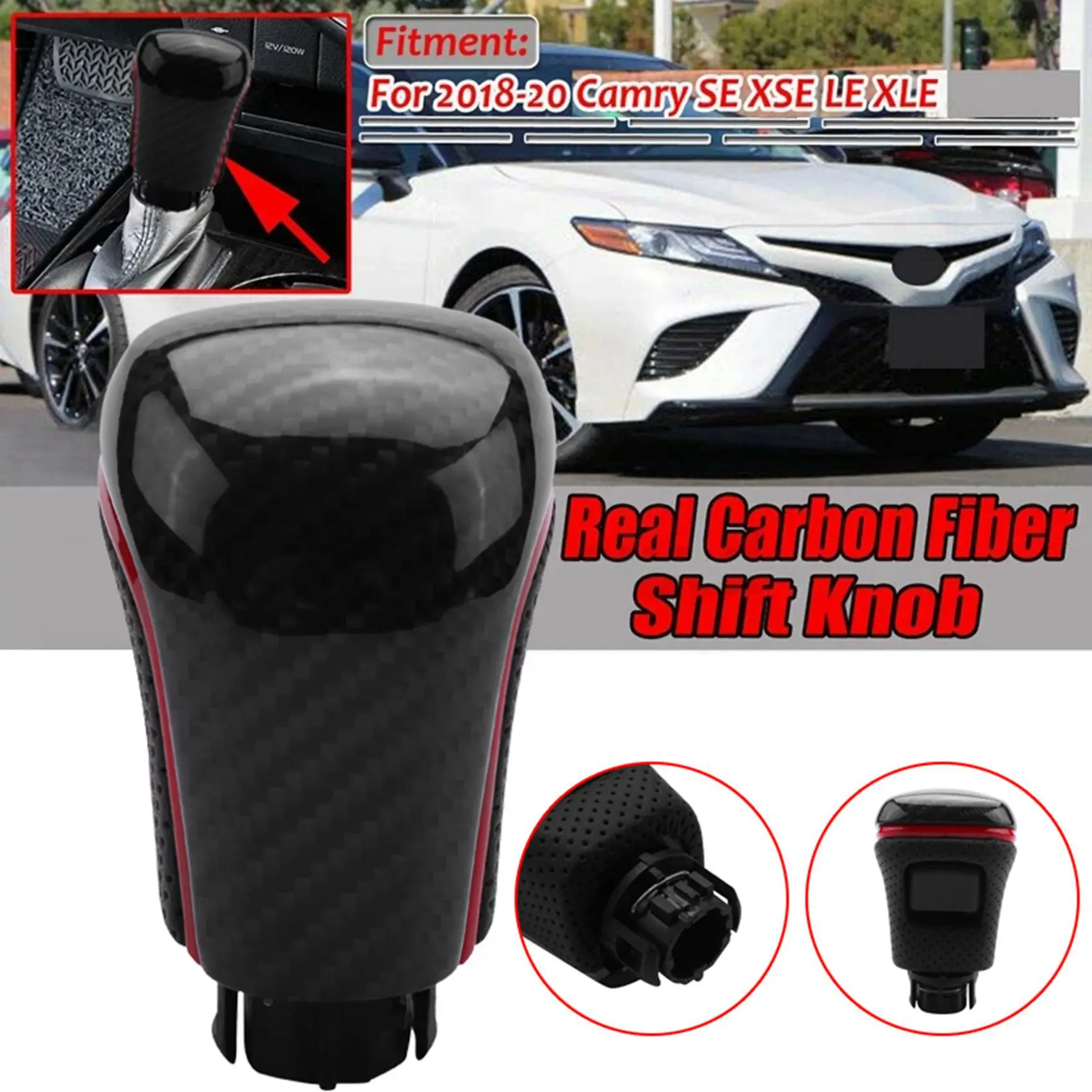 Car Carbon Fiber Red Automatic Gear Lever Gear Shift Knob for Toyota Avalon Camry Xv70 Corolla Levin 2018 2019 2020