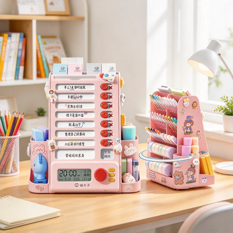 Desk Organizer 6 in 1 Rotating Pen Holder Reusable Planner Timer Large Capacity Stationery Storage for Students Study Home Use