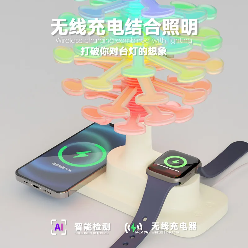 مصباح مكتبي لجو الشحن اللاسلكي، وسماعة أذن للهاتف المحمول، وإضاءة ليلية للشحن اللاسلكي