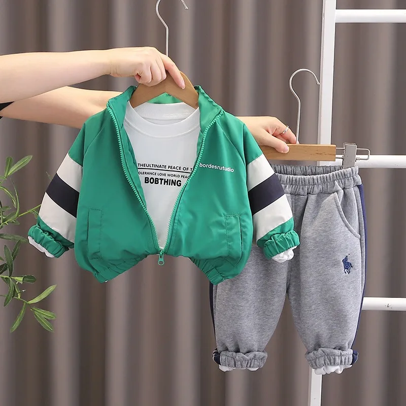 

Baby Boys Sets 2025 Spring Autumn Jackets Coats Color Blocked Casual Loose Top Outerwear Trendy Three Piece Sets