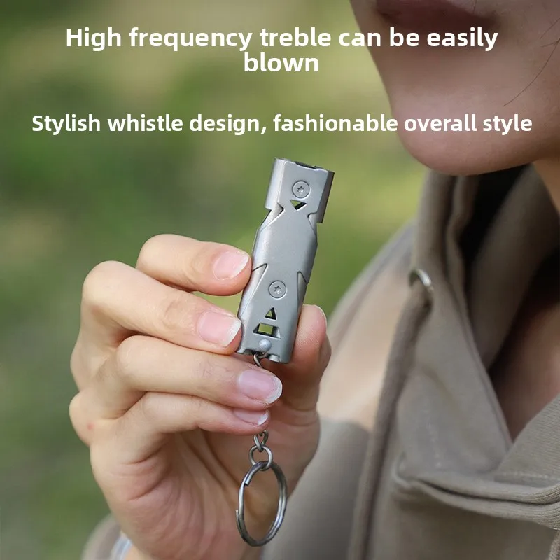 Survival Whistle Double-Pipe Explosion Whistle Portable Pendant Keychain High Decibel Stainless Steel Emergency Camping Whistle