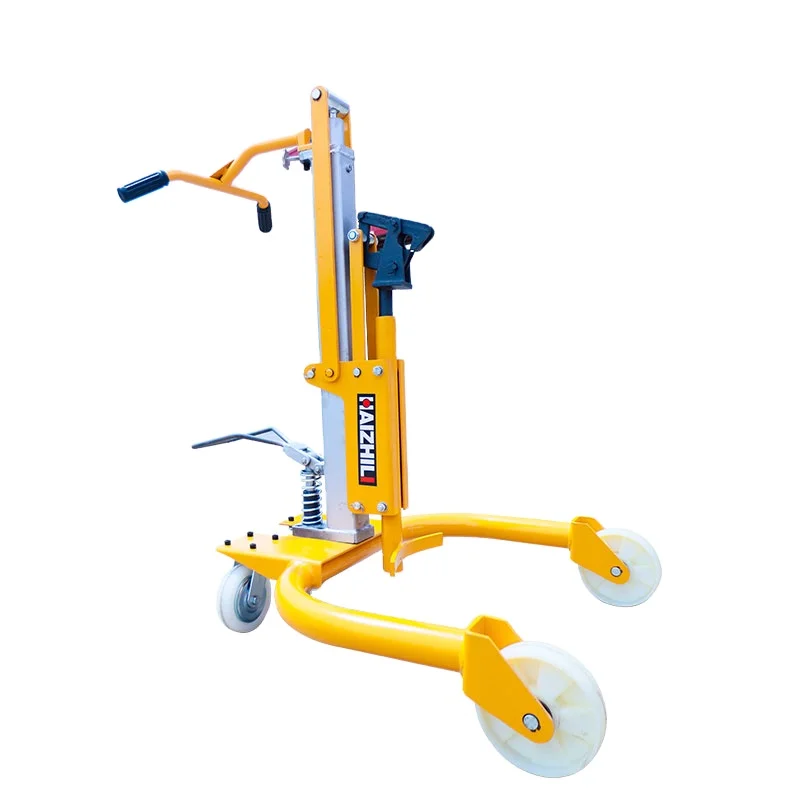 HaizhiLi Factory Price Manual 300kg Mobile Portable Hydraulic Oil Drum Handler Barrel Carrier Lifter Trolley