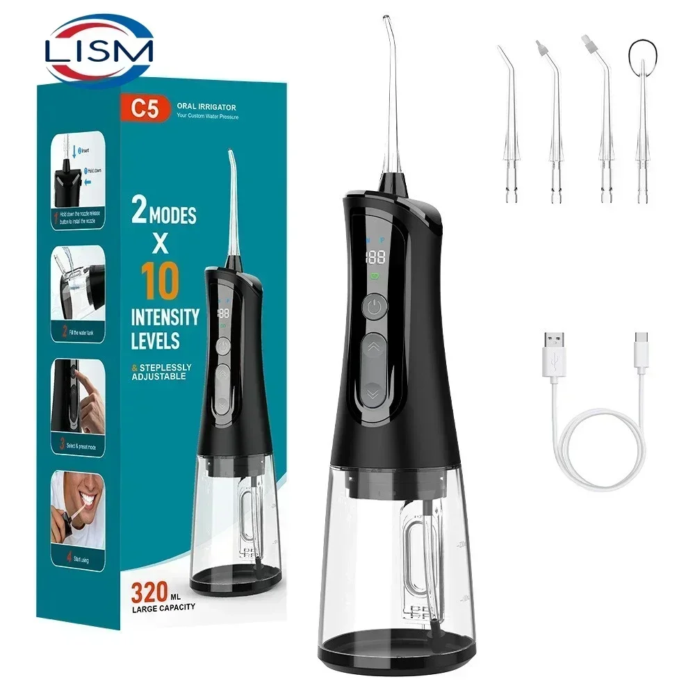 Professional Cordless Water Flosser Teeth Cleaner 320ML Tank DIY Mode Rechargeable Oral Irrigator IPX7 Waterproof
