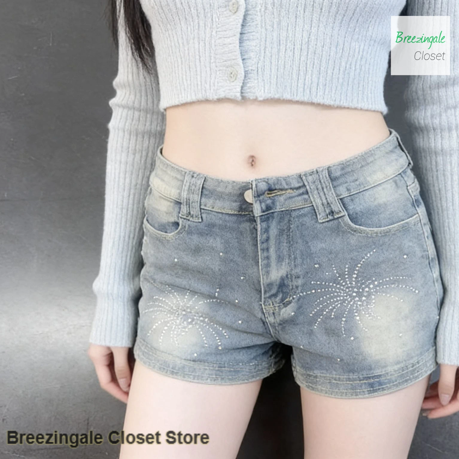 American style elastic spice girls high waist retro shorts women's summer new fashion slim washed casual Joker denim shorts.