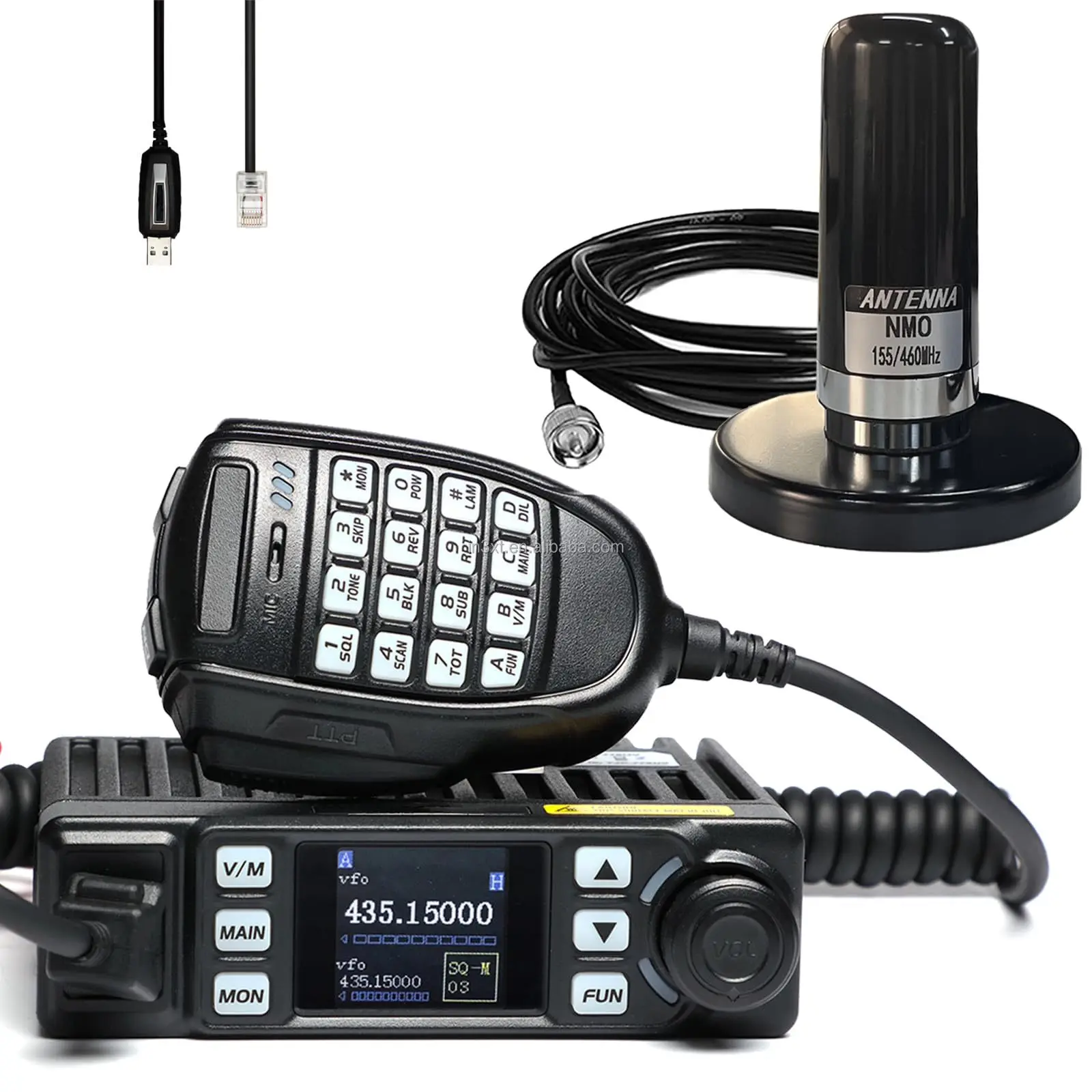 GMRS Mobile Radio 20W with NMO Magnetic Antenna Kit, Cigarette Lighter Plug | Scan Receiver AT-779UV with VOX, Comes with Cable