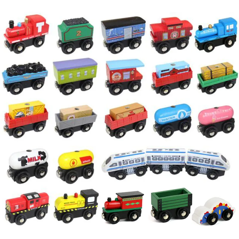 Small Wooden Train Track Car Magnetic Train Locomotive Car Truck Fit For Wooden Thomas Railway Track Children Toy