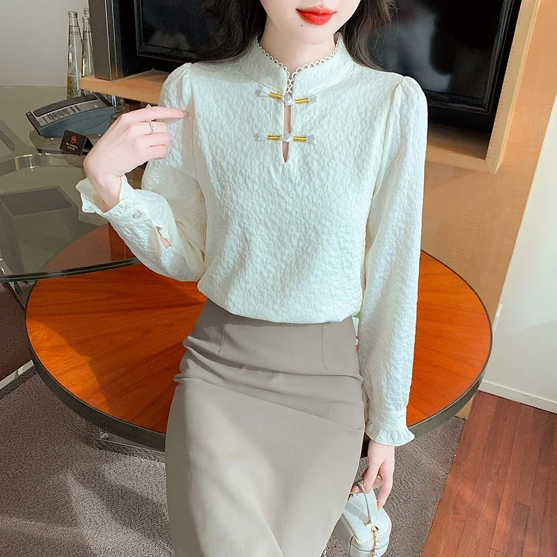 New Winter Blouse Long Sleeve Stand Collar Women Shirt Adding Velvet And Thickening Shirts Women Tops Camisas De Mujer D179