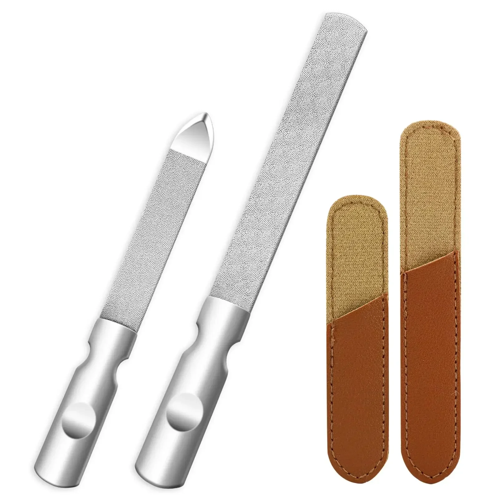 Double Sided Nail File with Anti-Slip Stainless Steel Handle and Leather Case and Files Nails Easily for Men and Woman