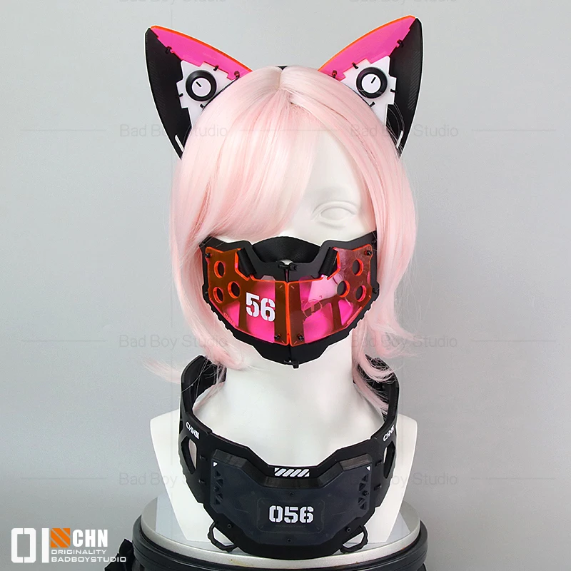 Cyberpunk Cosplay Mask Headband Functional Mechanical Cat Ears Hairband Central Town Tactical Craft Prop Music Festival Headwear