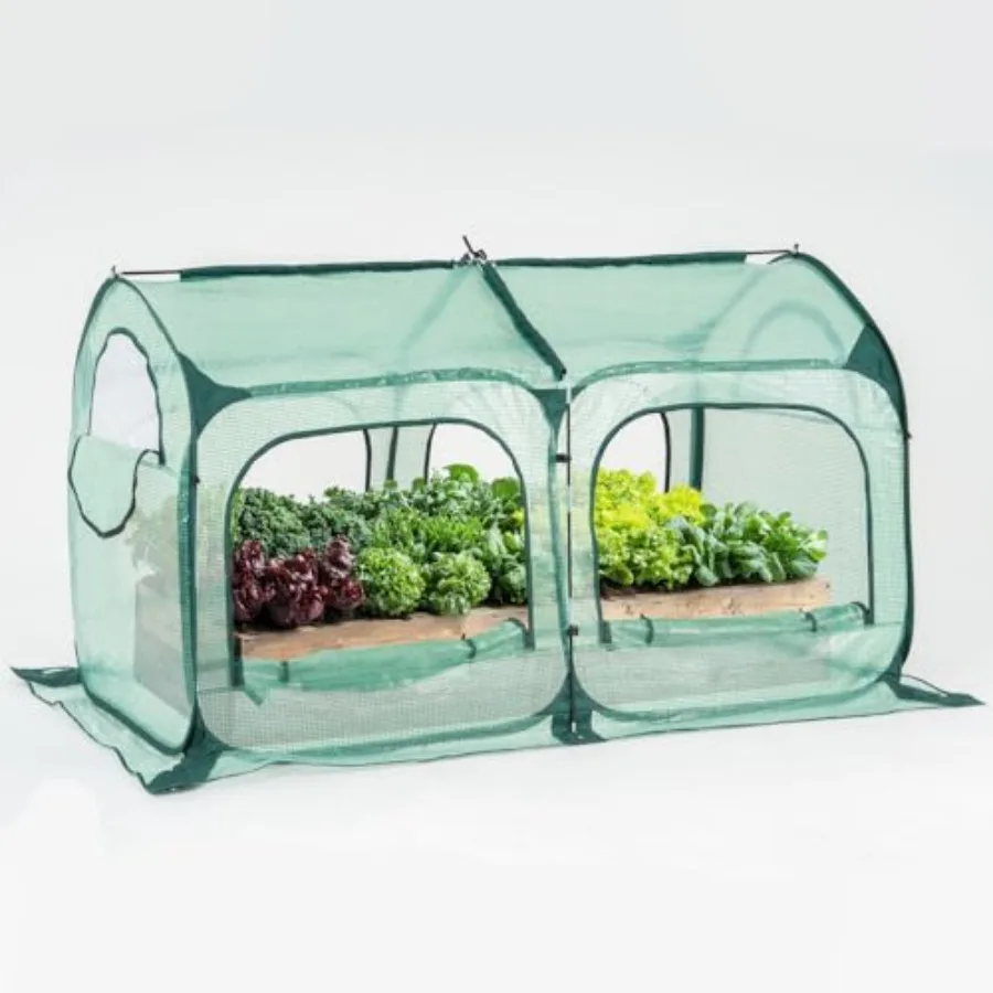 

Large Green PE Pop Up Greenhouse Tent Cover with Mesh Windows for Backyard Gardening Flower Sunroom Cold Frost Protector Using