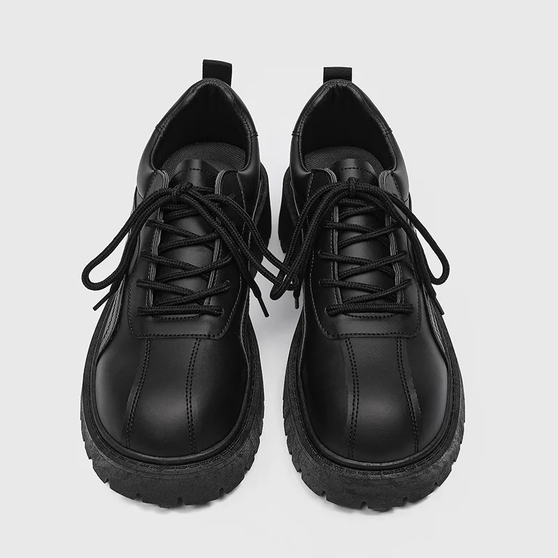 

Shoes for Mens Fashion Black Business Casual Leather Shoe Big Head Derby Shoes Low Top Thick Sole Men's Shoes Zapatillas Hombre