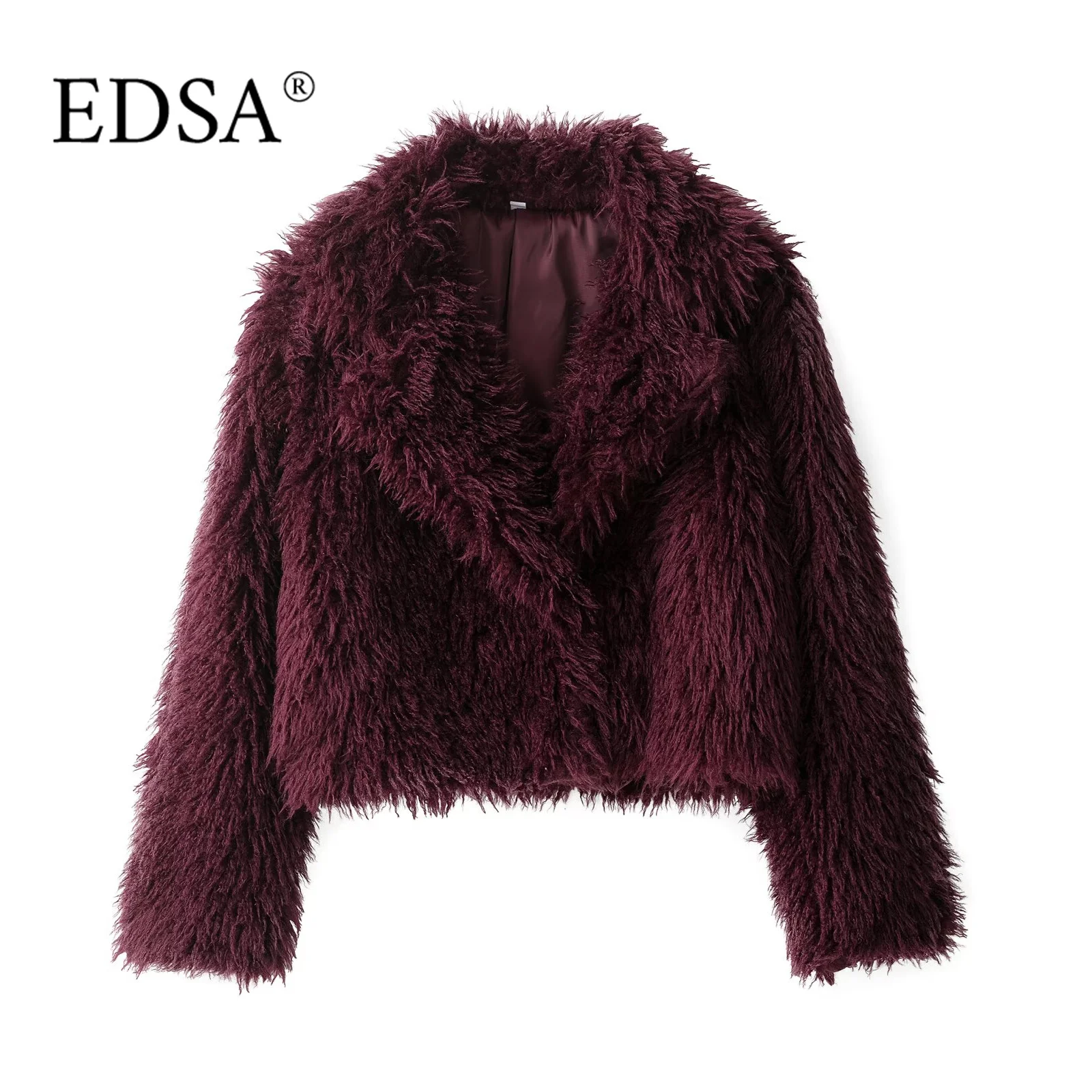 EDSA Vrouwen Nepbont Jas Lange Mouwen Voorzakken Revers Kraag Rechte Zoom Herfst Winter Vrouwelijke Jas Bovenkleding