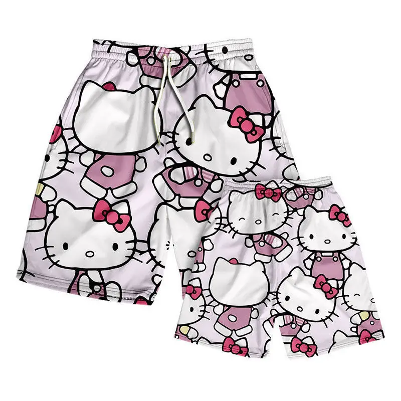 Anime Hello Kitty Summer Shorts Beach Trunks Board Swimming Pants Swimsuits Mens Running Sports Surffing Shorts Casual Quarter