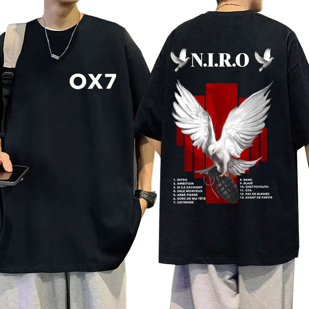 

Rapper Niro OX7 Album Double Sided Print T-shirt Summer Men Women Fashion Hip Hop T Shirts Male Casual Oversized Short Sleeve