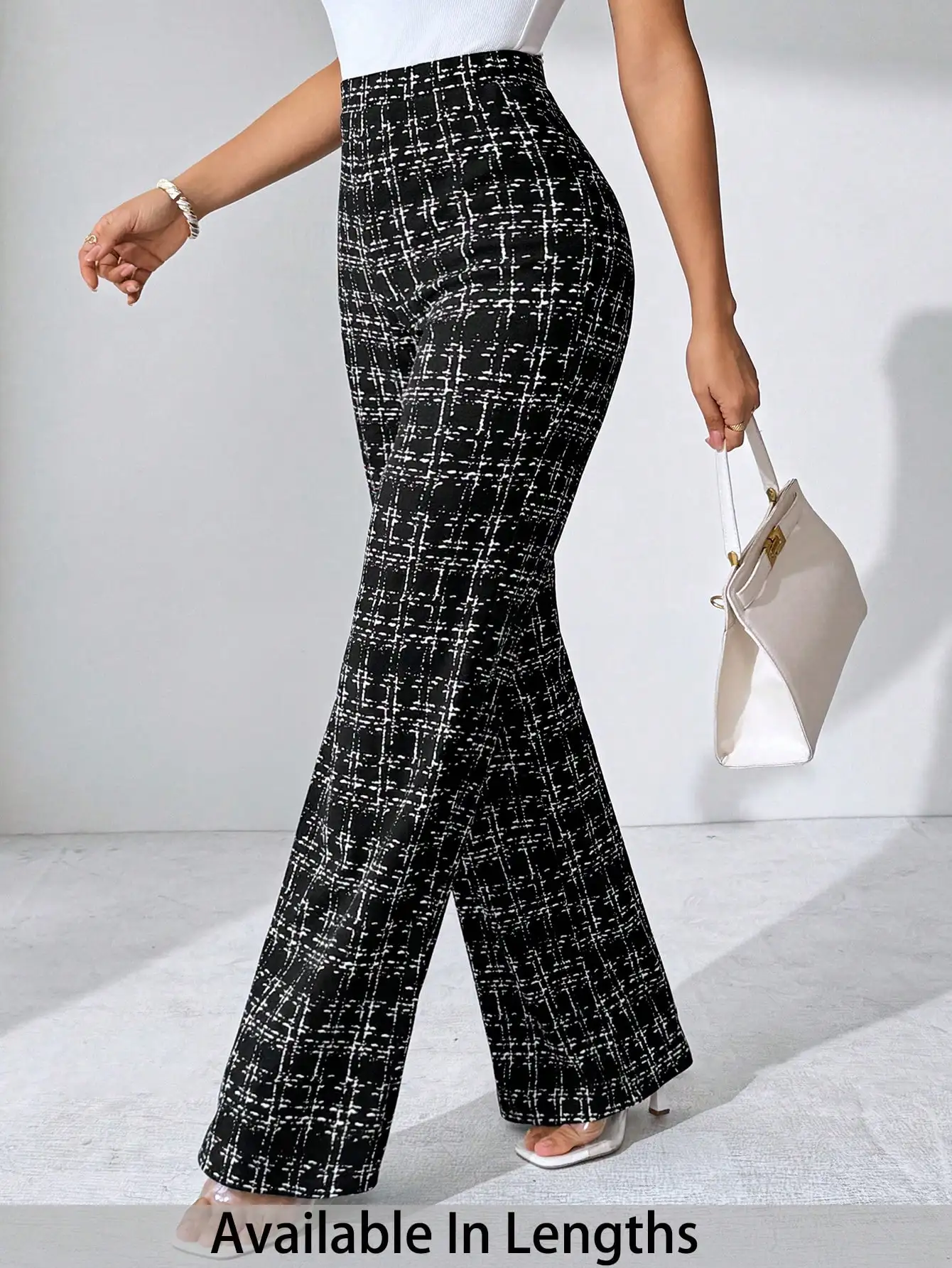 

Женские широкие брюки в клетку больших размеров, эластичные трикотажные брюки с высокой талией, летняя повседневная и офисная одежда