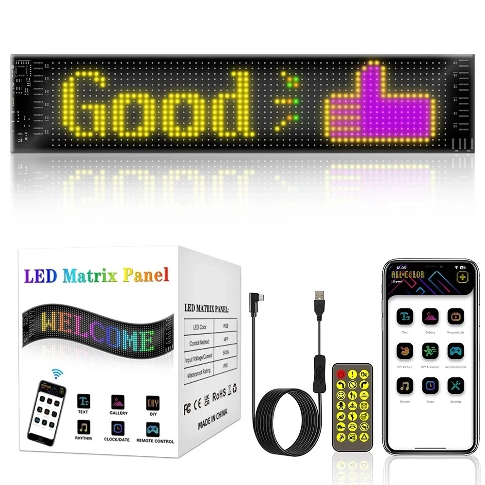 

DIY Programmable Car LED Sign LED Matrix Panel Flexible LED Display 16*64Pixel 37X9cm Bluetooth APP Control Animation Rolling