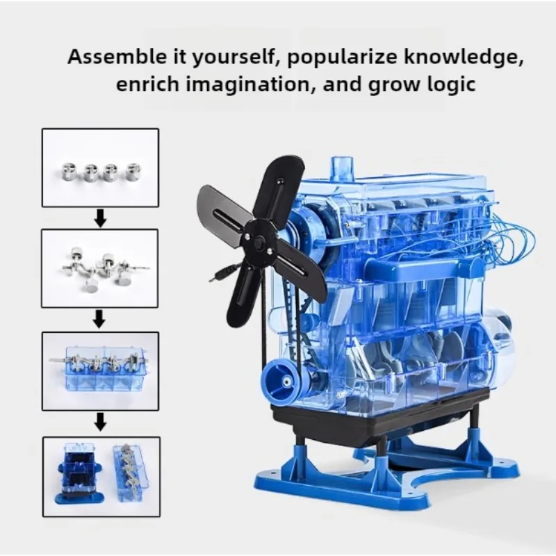 Conjunto de modelos de ensamblaje de motor, motor de coche, modelo de motor de combustión interna, rompecabezas de experimento científico, herramienta de enseñanza de juguete eléctrico