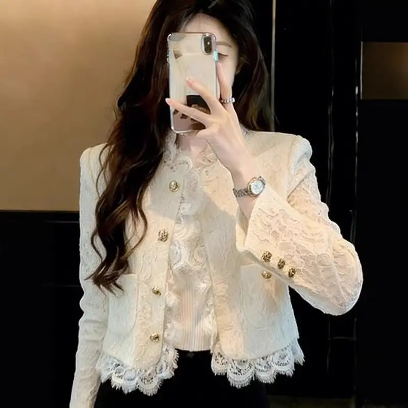 Women Xiaoxiangfeng Short Lace Edge Design Cardigan Spring 2026 New French Celebrity Style Small Coat Women