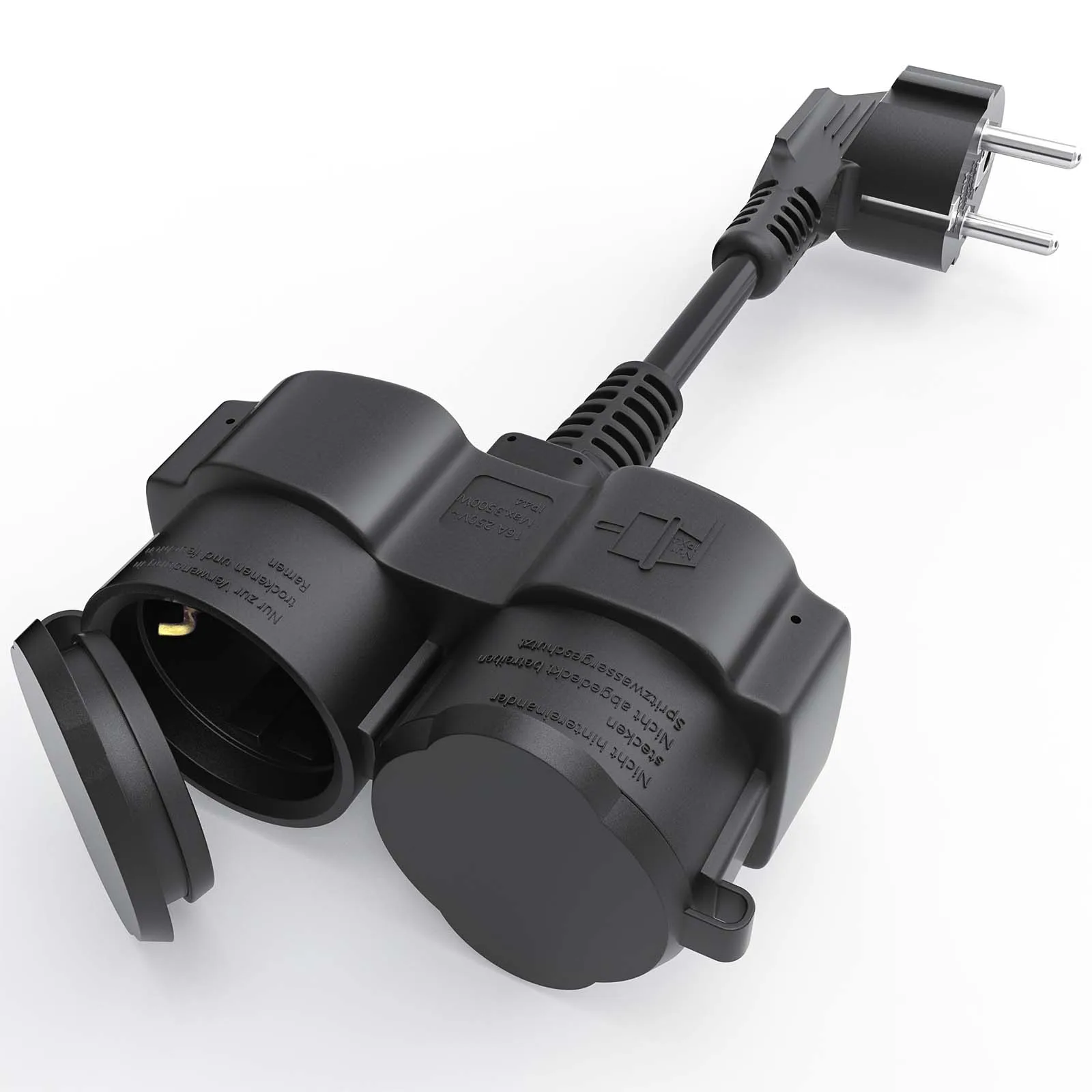 EU Power Extension Cord Outdoor Waterproof Power Cable, Double Plug Socket 2-Way Outlet with 5cm Short Cable for PC