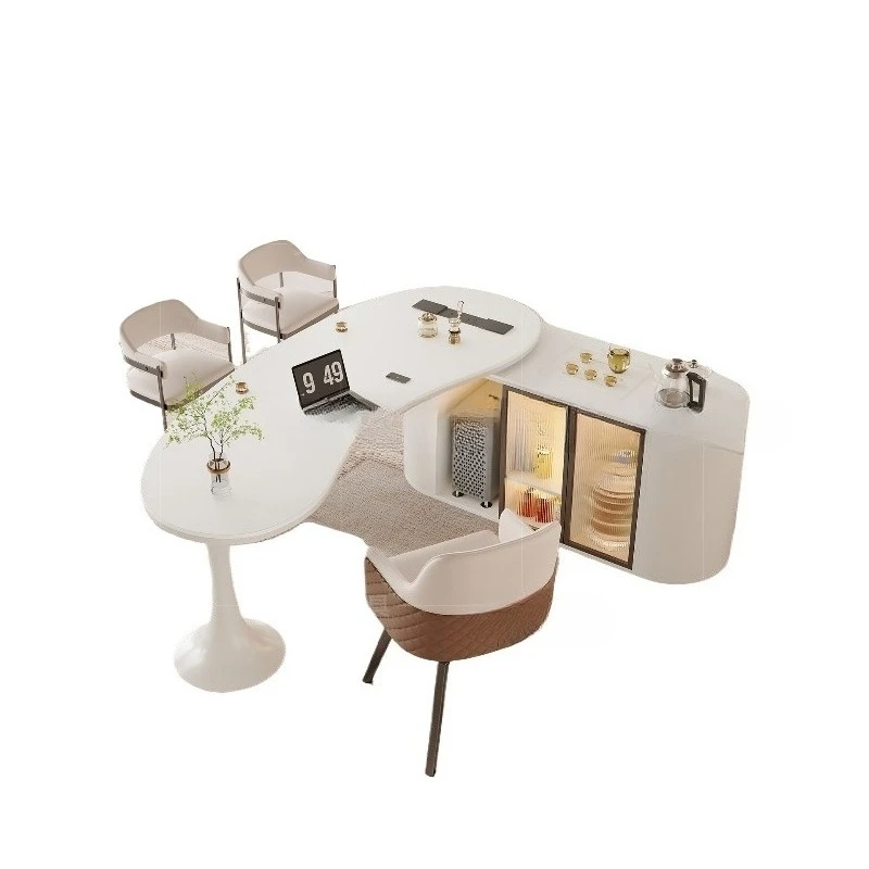 

Cream wind rock board tea table and chair combination boss office integrated reception tea table light luxury modern beauty