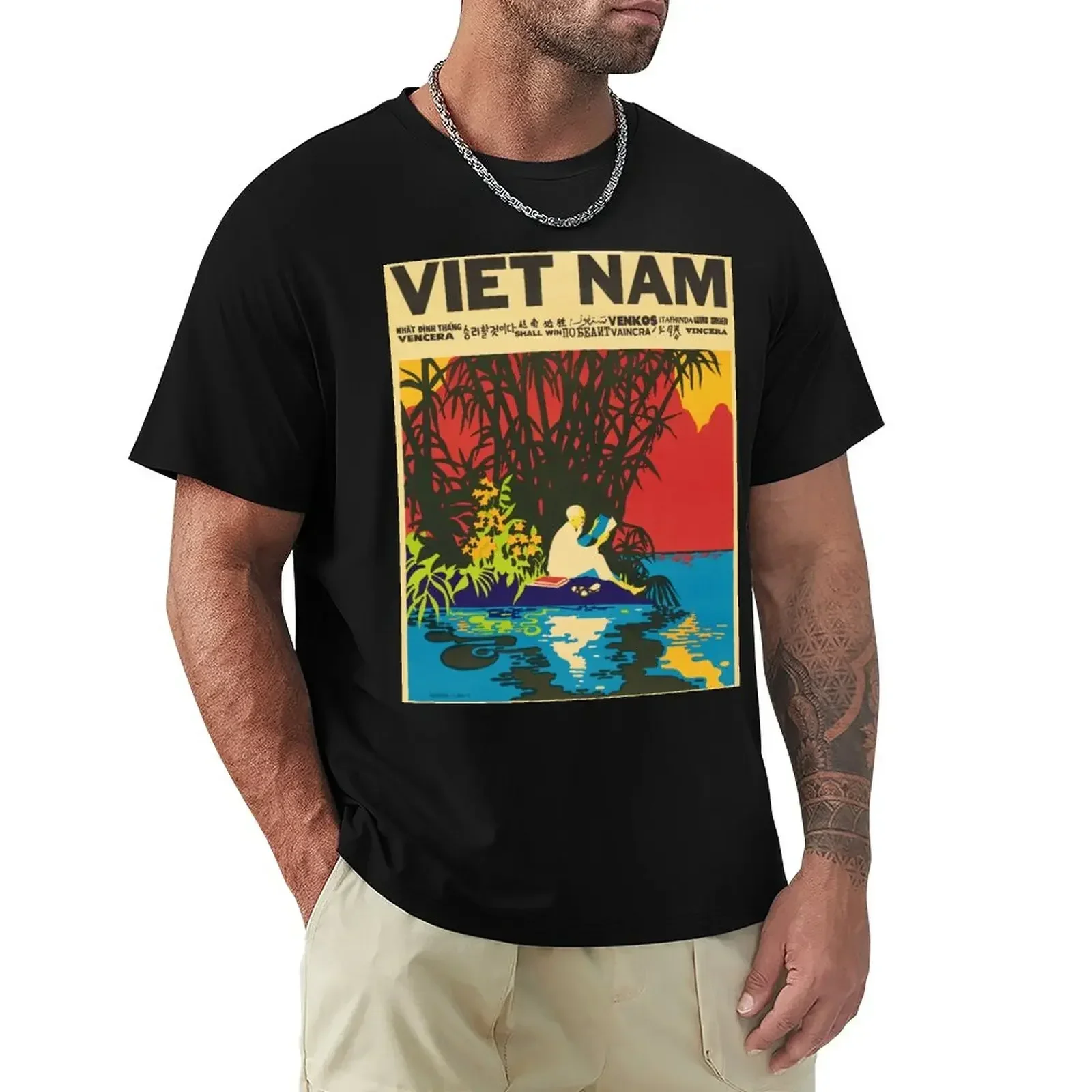 Sublime Clothes for Men VIETNAM SHALL WIN Ho Chi Minh War Struggle 1971 Poster Art By Rene Mederos T-Shirt Men Clothing Cotton