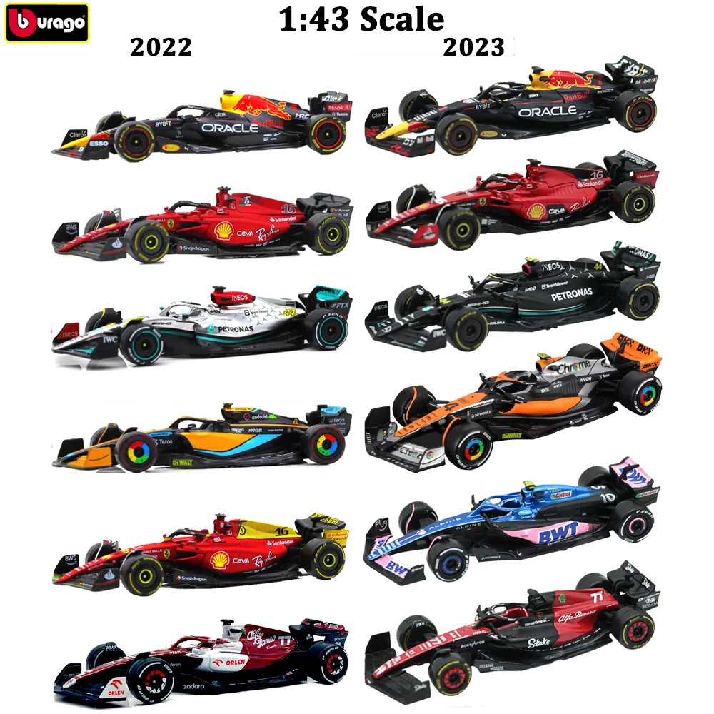 Bburago-coche teledirigido Mercedes AMG Red Bull, Ferrari, Mclaren, ALPINE, Alfa Romeo, regalo para adultos, 1:43, 2023, 2022, F1