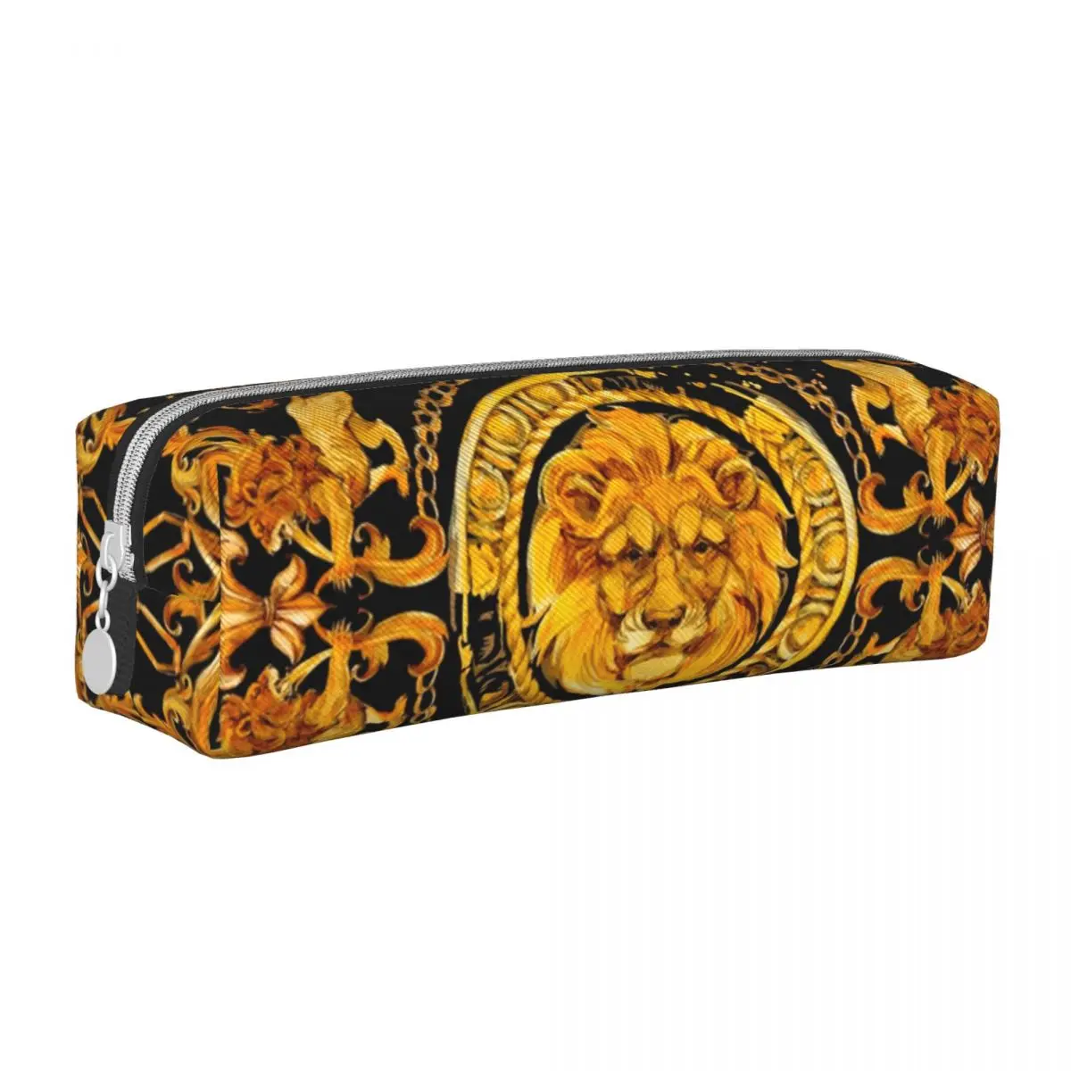 Golden Lion Damask Ornament Luxury Pencil Cases Pencil Box Pen for Student Large Storage Bag Students School Zipper Stationery