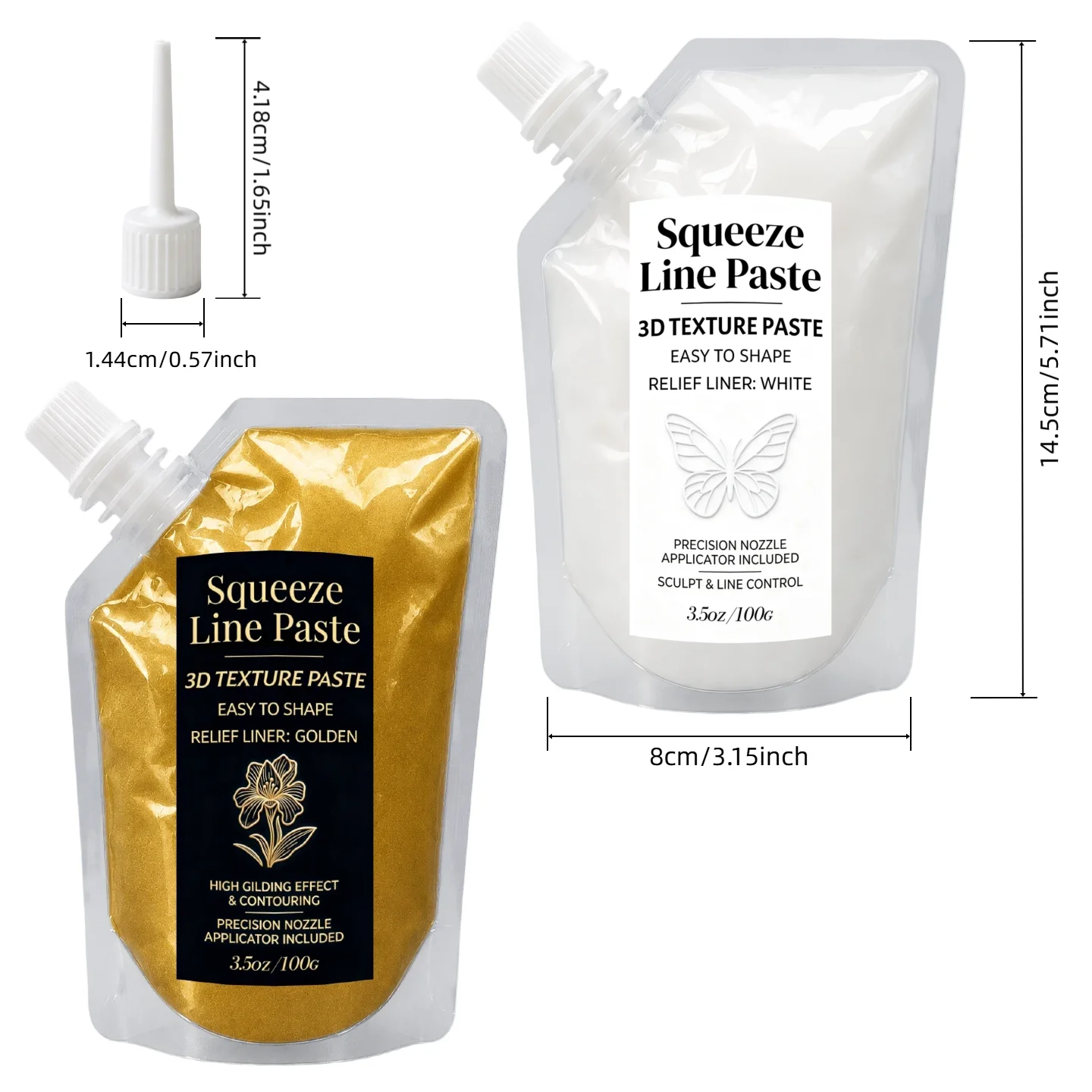 3D Texture Paste With Nozzle Applicator DIY Craft Supplies Holiday Art Gift For Ceramic Outlines And Canvas Sculpted Details