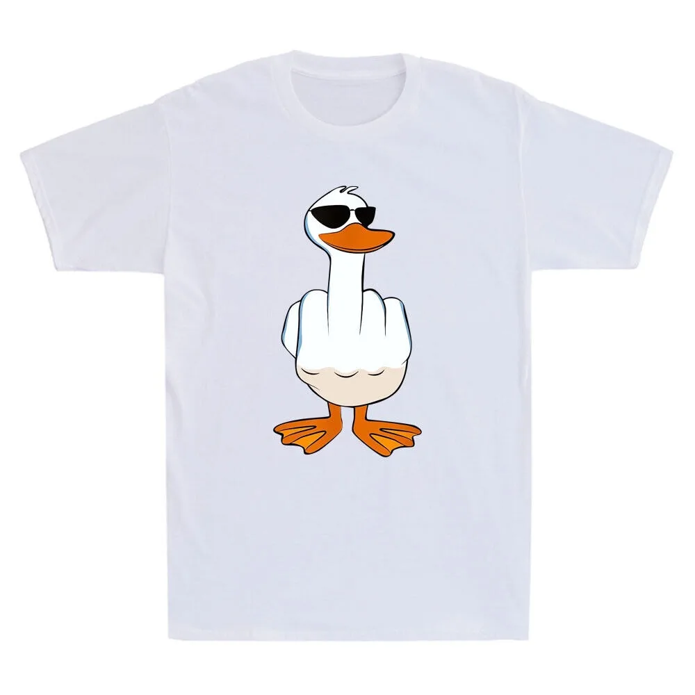 I Dont Give A Duck Middle Finger Funny Rude Duck with Glasses Meme Men's T-Shirt Classic Pattern Summer Unisex Streetwear Tees