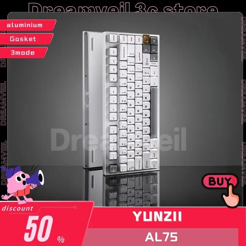 YUNZII AL75 White 75% Aluminum Wireless keyboards 3mode Mechanical Custom Keyboards Hot Swap Pre-lubed Switches Gasket keyboards