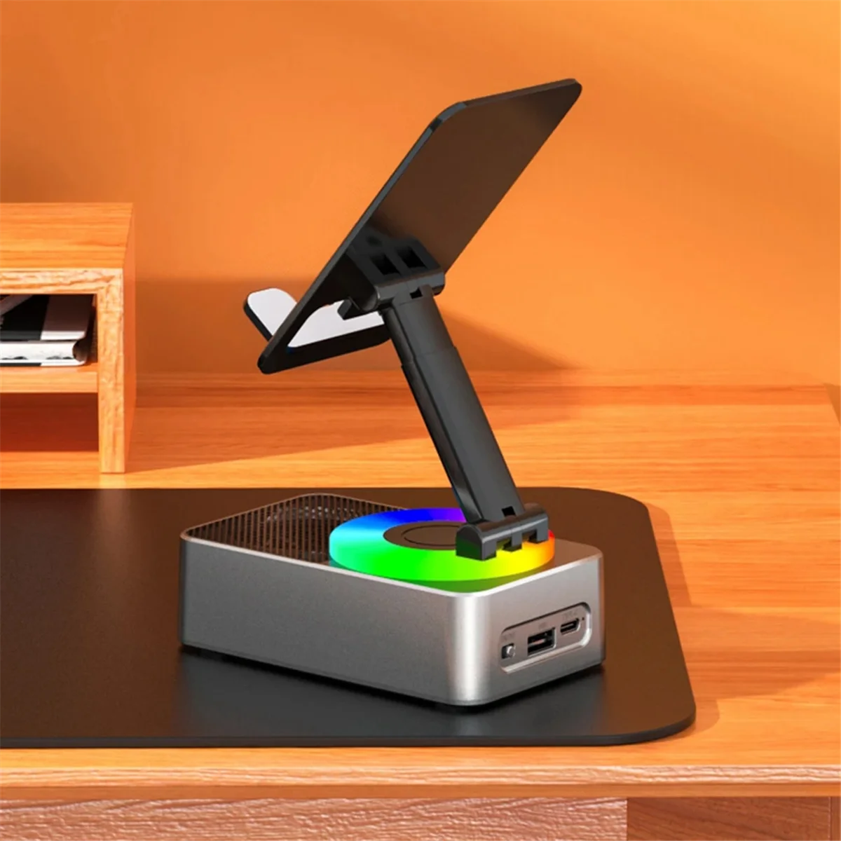 3-In-1 Mobile Phone Holder, Audio Power Bank, Bluetooth Call Speaker, Multi-Function Foldable Rotating Desktop,Black&A78P