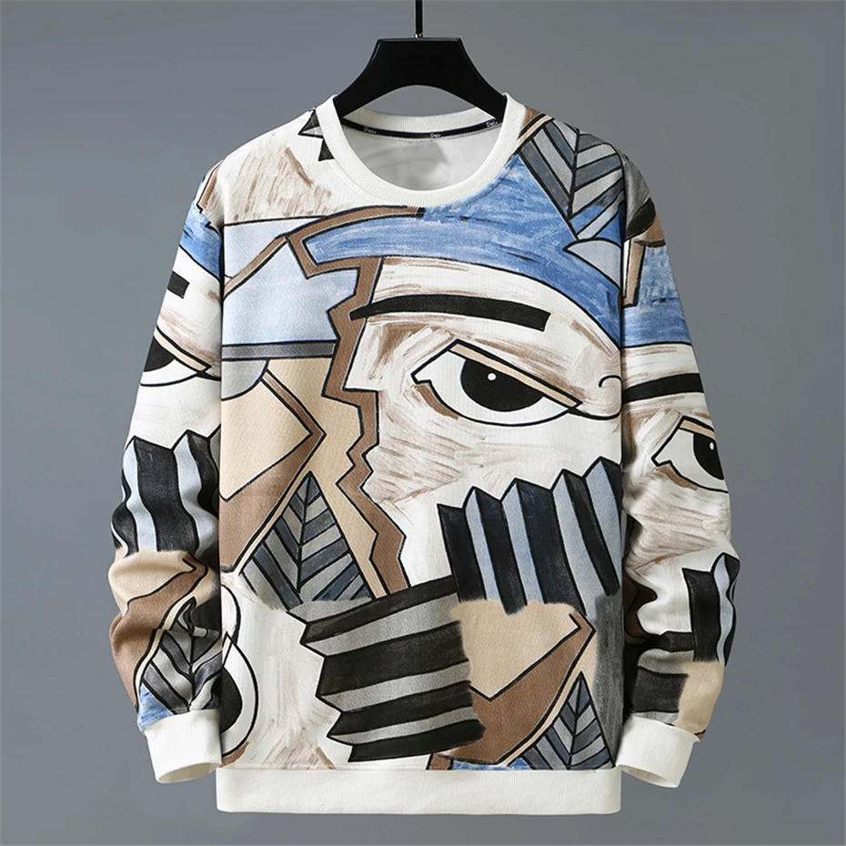 Plus Size 8XL 10XL Sweatshirt Men Hip Hop Streetwear Sweatshirt Graffiti Print Pullover Male Sweatshirts Big Size 10XL 8XL